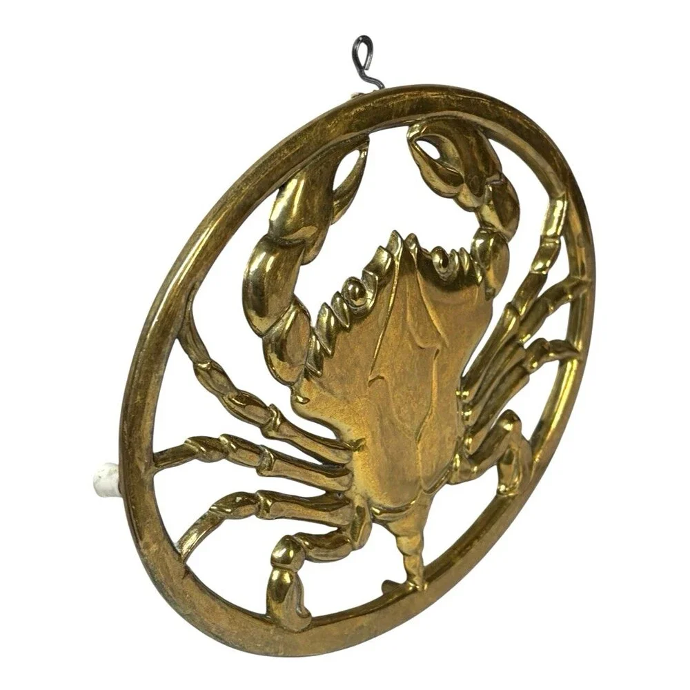 Sea Crab Brass Trivet 1983 Gorham BR 17 Made in Italy Beach Theme Nautical Decor